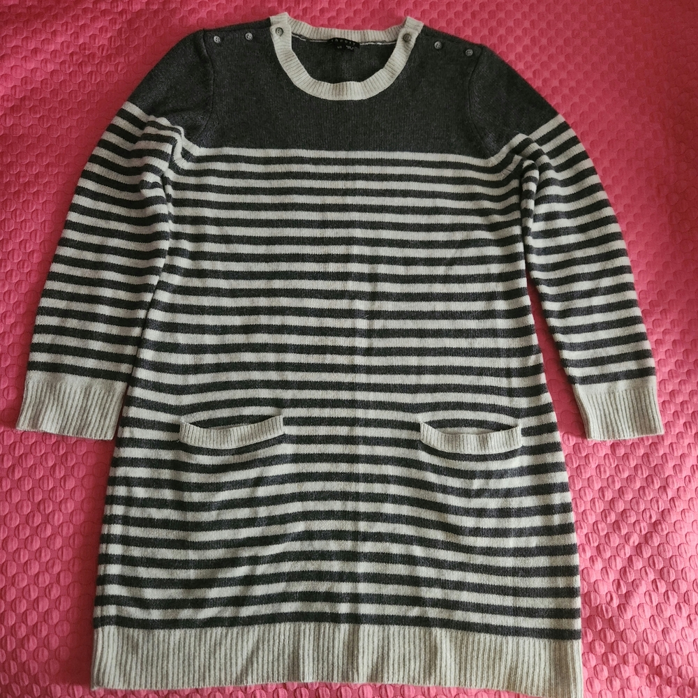 Theory Striped Gray and White Sweater Dress Size Al